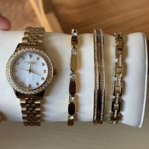 Anne Klein New York Crystal Accented Women's Watch And Bracelet Set 12-7788GPST